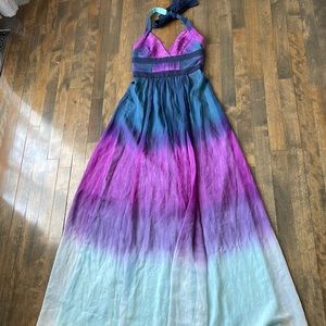 BCBG Max Azria Sz 0 Ombre Silk Georgette Draped Halter Maxi Dress Orchid Combo